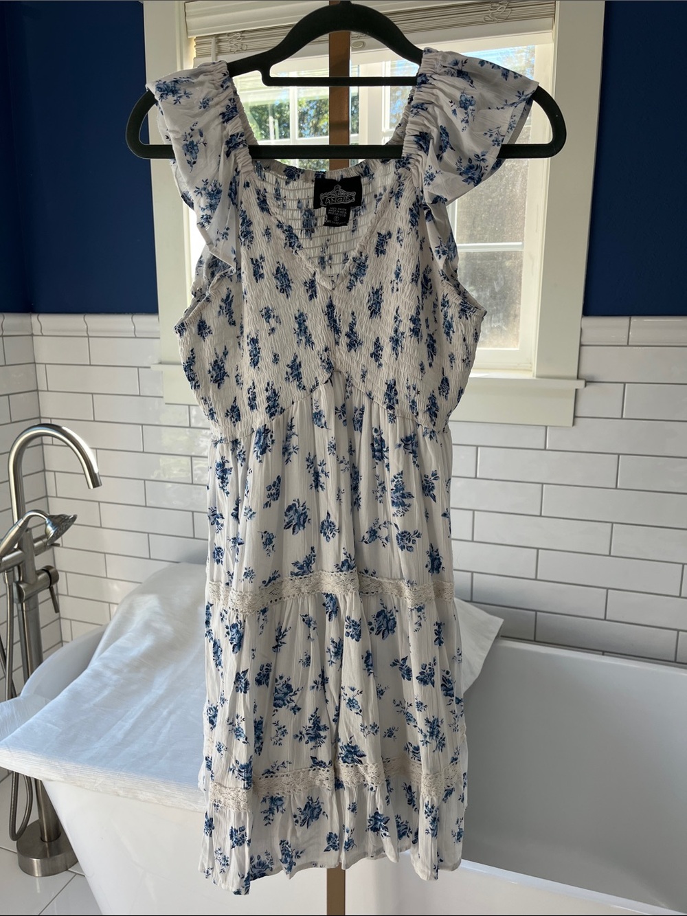Angie White Dress with Blue Floral Print